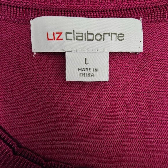 Liz Claiborne Sleeveless Scalloped Knit Raspberry Tank Top - Picture 2 of 5